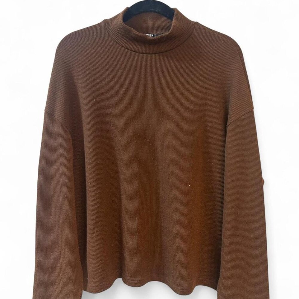 SHEIN Women Large Brown Ribbed Faux Turtleneck